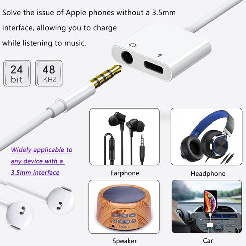 Headphone Adapter for iPhone, 2-in-1 Headphone Splitter, Dongle for iPhone with 3.5mm AUX Audio Jack and 60W Charging Port Compatible with iPhone ...