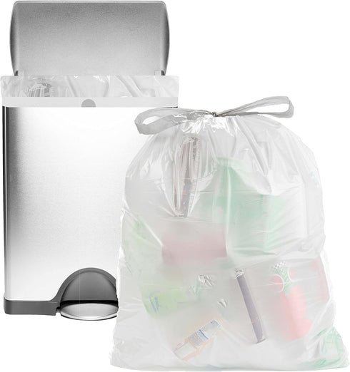 Commander 13 Gallon 0.7 MIL Tall Kitchen White Drawstring Trash Bags - 24" x 25" - Pack of 25 - For Home, Kitchen, Office, Bathroom...