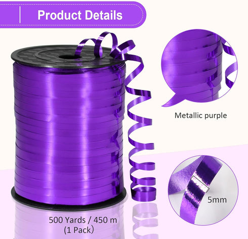 Purple Ribbon, 500 Yard Dark Purple Curling Ribbon, Metallic Shiny Curling Ribbon for Gift Wrapping, Balloon Ribbon, Balloon String, Curly Ribbon ...