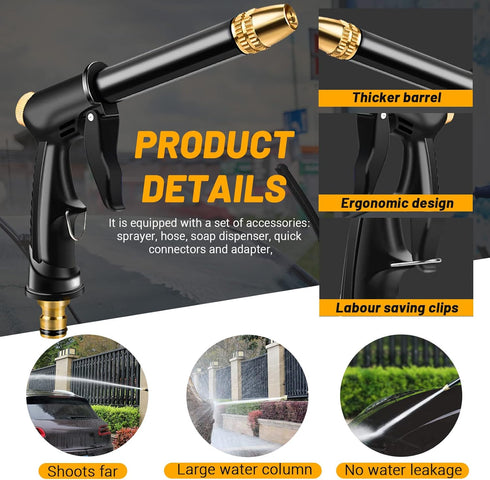 Garden Hose Nozzle with 4 Patterns, Soap Dispenser & Quick Connectors, Plastic High Pressure Washer Gun, Water Hose Nozzle Sprayer Heavy Duty, Spr...