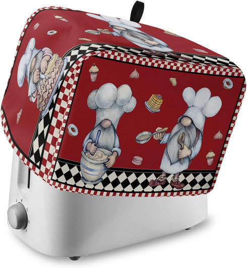Kitchen Chef Gnomes Toaster Cover 2 Slice, Small Kitchen Appliance Covers, Rustic Red Checkered Dessert Toaster Oven Cover with Loop, Bread Machin...