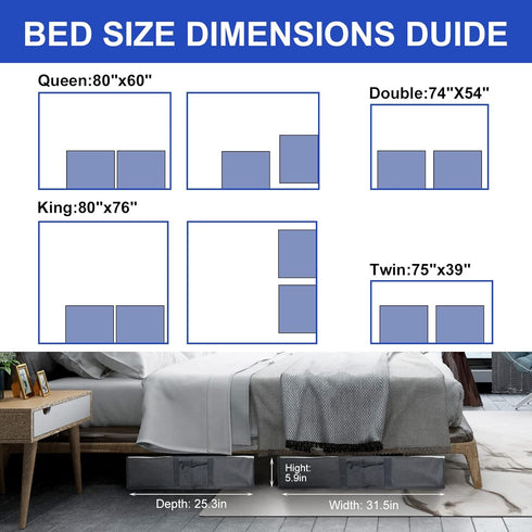 Surblue Under Bed Shoe Storage Organizer Underbed Shoes Closet Storage Solution 2 Metal zippers and 3 Handles with Clear Cover for Men's and Women...