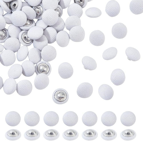 NBEADS 100 Pcs Fabric Covered Button, 10mm White Fabric Metal Shank Buttons 1-Hole Fabric Cloth Covered Round Buttons Crafting Sewing Shank Button...