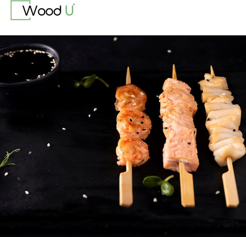 Wooden Bamboo Skewers Paddle Picks - 7" 100 Pcs Toothpicks For Appetizers - Cocktail Picks for Fruits, Kabab...
