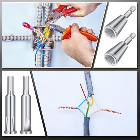 4 Pcs Wire Twister Tool for Drill, 6mm Hex Shank Wire Twisting Tool and 2-5 Way Wire Stripper Tool for Drill, Wire Connector Wire Nut Twister Cabl...