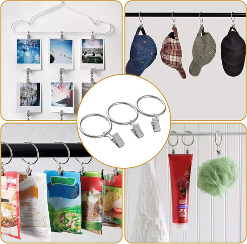 Lansian 20pcs Rustproof Drapery Matte Stainless Steel Metal Curtain Rings with Clips,Tension Curtain Hangers Clips, Decorative Curtain Rod Window,...