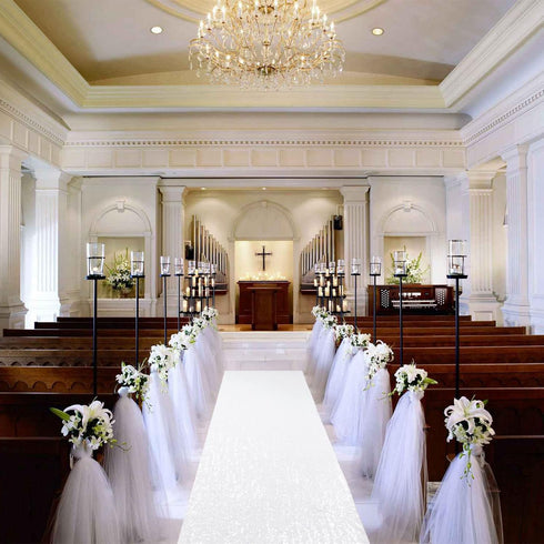 AMZLOKAE Aisle Runners for Weddings White 2FTx15FT Sequin Aisle Runner Glitter Aisle Runner Rustic Outdoor Rug Runner Aisle Runner for Ceremony Sp...