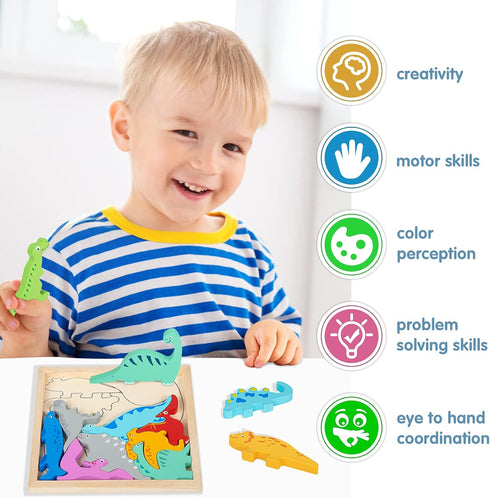 Wooden Dinosaur Puzzles for Toddlers 2-4, Stacking Dinosaur Blocks Toys for Kids 3-5, Toddler Montessori Toys for 2 3 4 Year Old Boy Girl Birthday...