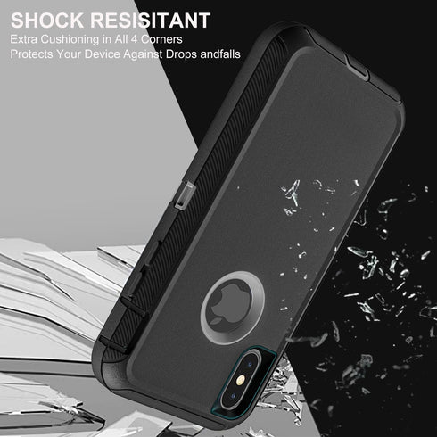 for iPhone Xs Max Case, Military Grade 3 in 1 Heavy Duty Shockproof/Drop Proof/Dust Proof Case with 2Pcs Tempered Glass Screen Protector (Black/Gr...