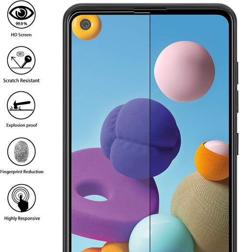 Orzero (3 Pack) Tempered Glass Screen Protector Compatible for Samsung Galaxy A21s (Full Adhesive), 2.5D Arc Edges 9 Hardness HD Anti-Scratch Full...