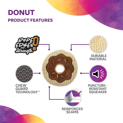 Tough 'N Fun Donut Squeaky Plush Dog Toy, Chew Guard Technology - Tan, Small (71148)...