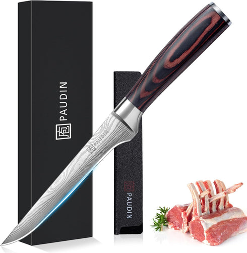 PAUDIN Boning Knife 6 Inch, Super Sharp Fillet Knife, German High Carbon Stainless Steel Deboning Knives, Professional Boning Knives for Meat Poul...