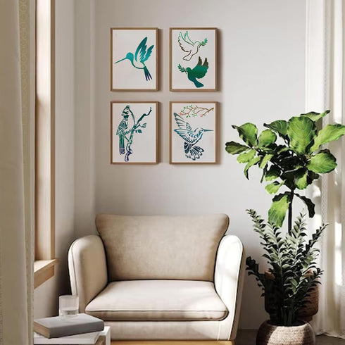 Birds Stencils for Painting on Wood Crafts Reusable Hummingbird on Tree Branch Stencil Art Owl Paint Stencil on Wall Canvas Pattern Paint Stencils...