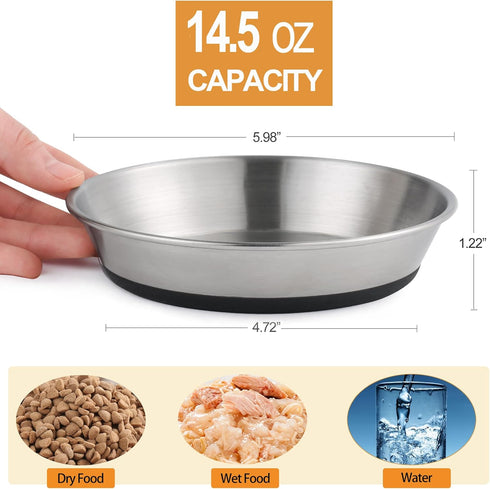Stainless Steel Cat Bowls,Whisker Friendly Shallow Cat Dishes for Food and Water,Non-slip Silicone Bottom,Heavy Duty,Replacement Kitten Metal Plat...