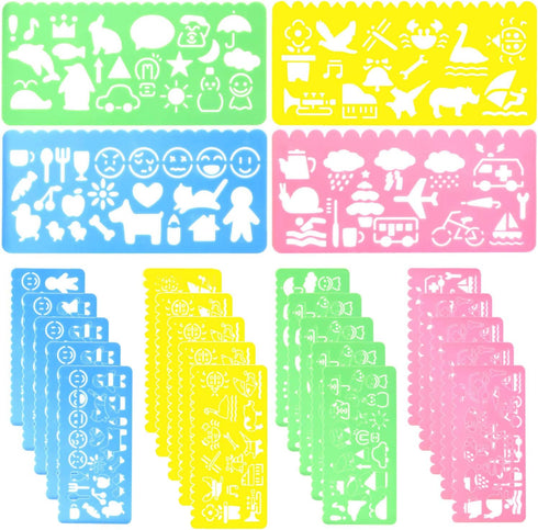 24 Pcs Plastic Drawing Stencils Set Colorful Drawing Scale Template DIY Crafts Set for Boys Girls with Animal Stencils - 6 Sets of 4 Different Ste...