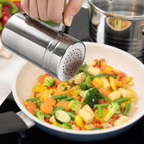 Accmor 2pcs Stainless Steel Dredge, Salt Pepper Dredge Shakers with Handle, Seasonings Spice Shakers with Lid, 14 Ounce...