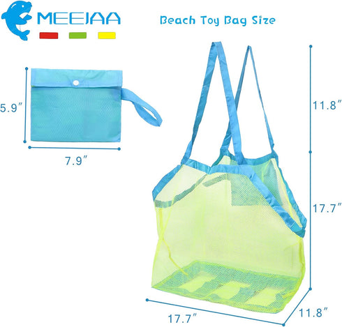 Mesh Beach Bag - Foldable Large Children's Storage Bag, Classic Mesh Toy Tote for Beach, Clothes, Towels, Shells...