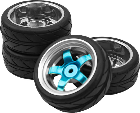 2.59in Rubber Tires & 12mm Hex Plastic Wheel Rims Set Compatible with Traxxas Kyosho HPI Tamiya Associated 1/10 RC On-Road Touring Car (Blue)...