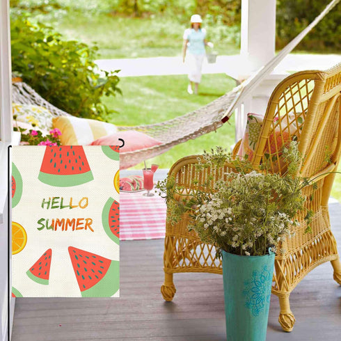 Hello Summer Watermelon Garden Flags 12x18 Double Sided Outside Vertical Burlap Fruit Cool Summer Flag Yard Decorations Outdoor...