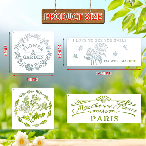 Flower Market Stencil, Large Spring Wildflower Stencils Farmhouse Stencils for Painting on Wood, Craft Template Wood Burning Stencil for Garden Ca...