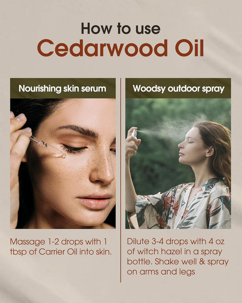 Cedarwood Essential Oil - 10 mL (1/3 oz) - Pure, Natural, Therapeutic Grade - for Diffuser, Massage, Stress Relief, Skin & Hair Care - Woody and E...