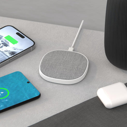 Novo Wireless Charger Pad | 15 Watt Fast Charger | Linen Style Gray Fabric | for iPhone 15/14/13/12/11 Series/Samsung S23, AirPods & More...