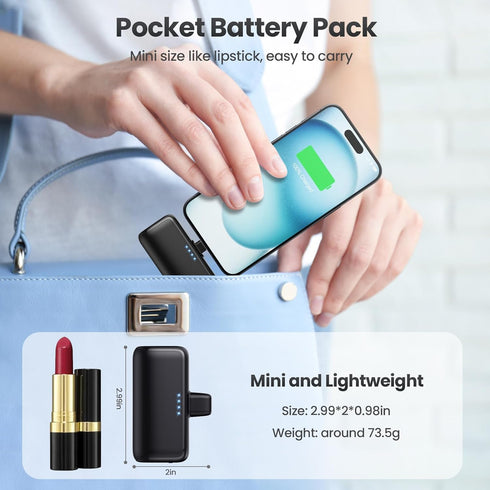 Small Portable Charger USB C Power Bank 3500mAh, PD Fast Charging Mini Battery Pack with USB-C Connector, Compatible with iPhone 15/15 Plus/15 Pro...