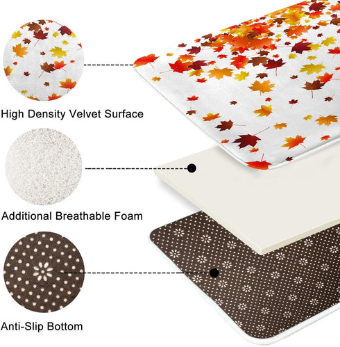 Autumn Falling Maple Leaves Bathroom Rugs and Mats Sets 2 Piece, Orange Fall Bathroom Rugs Non Slip, Farmhouse Absorbent Microfiber Memory Foam Ba...