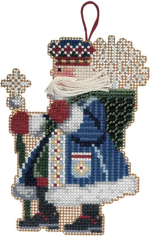 Frosty Santa Beaded Counted Cross Stitch Ornament Kit Mill Hill 2001 Woodland Santas MHWS8...
