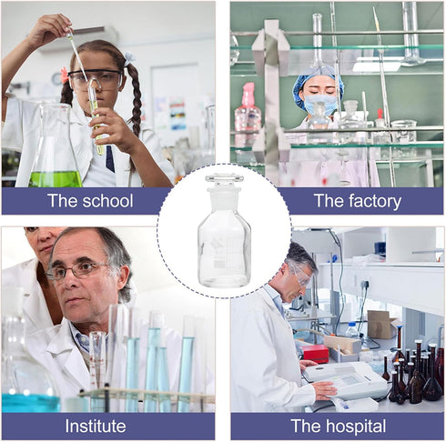 iplusmile Reagent Bottle Glass Wide Mouth Reagent Bottle 60ml Capacity Laboratory Chemistry Sample Glass Bottle with Glass Stopper and Scale for L...