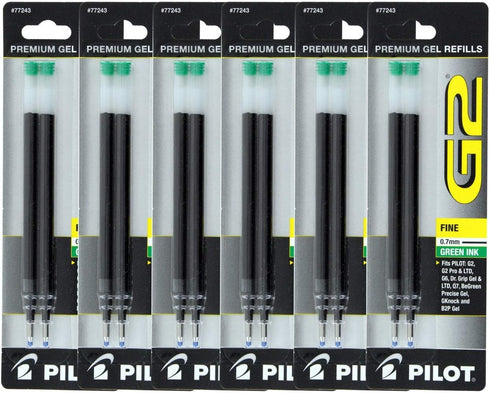 Pilot G2, Dr. Grip Gel/Ltd, ExecuGel G6, Q7 Rollerball Gel Ink Pen Refills Green 7 mm 12 Pack...