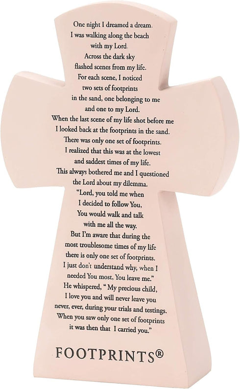 Dicksons Matthew 28:20 Always with You Footprints 7.5 inch Resin Stone Table Top Cross Figurine...