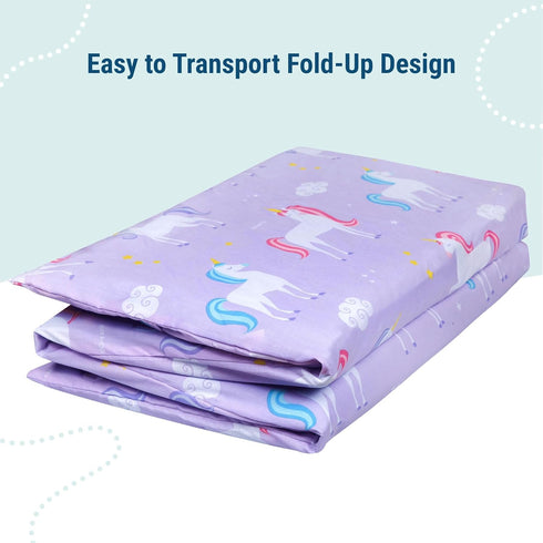 Wildkin Kids Cotton Nap Mat Cover – Soft, Sewn-in Flap, Durable & Fits 1.5" Vinyl Sleep Mats - Unicorn...