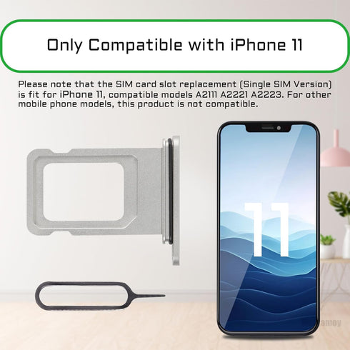 for iPhone 11 Silver SIM Card Tray Holder Replacement Single SIM Version for iPhone11 Card Slot with Waterproof Rubber Ring Repair Tool Fix Kit SI...