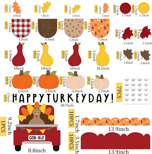 Whaline 88Pcs Thanksgiving Bulletin Board Kit Pumpkin Turkey Maple Leaf Bulletin Board Set Happy Turkey Day Decoration Borders Cutouts with Glue P...