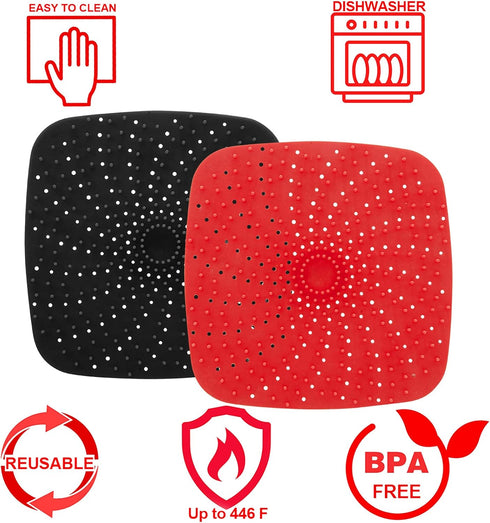 Upgrade Reusable Air Fryer Liners with Raised Silicone | Patented Product | BPA Free Non-Stick Silicone Air Fryer Mats | Air Fryer Silicone Tray A...