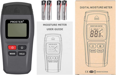 Proster Digital Moisture Meter for Wood with Backlight LCD Damp Tester Dampness Meter for Wood & Battery, Building Materials, and Replacement Elec...