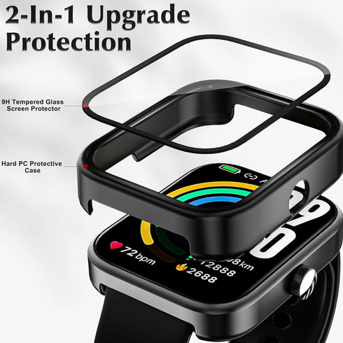 2 Pack Protective Case Compatible with TOZO S3 Smart Watch Screen Protector, Hard PC Bumper Cover Built-in Tempered Glass for TOZO S3 1.83” Watch ...