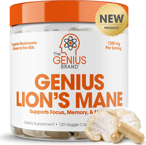 Genius Lions Mane Supplement Capsules - Organic Nootropic Supplement, 1200mg per Serving – 120 Veggie Pills...