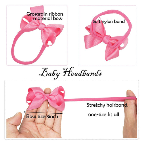 CellElection 25 Colors Baby Girls Headbands 3Inch Grosgrain Ribbon Small Hair Bows Nylon Headbands Soft Stretch Nylon Hairbands Elastics for Newbo...
