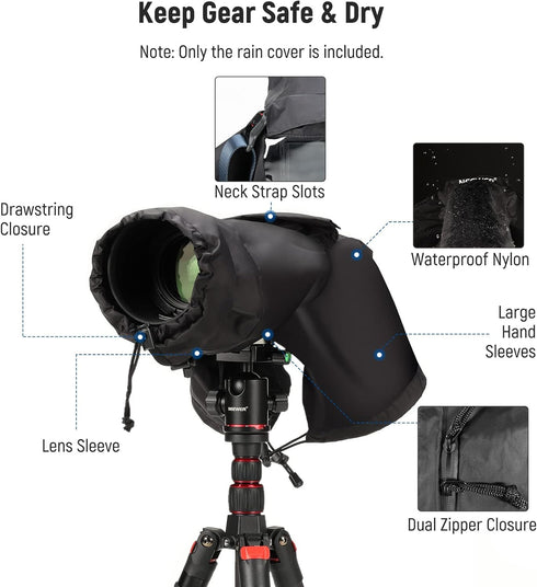 NEEWER Camera Rain Cover, Small Size Durable Nylon Raincoat Compatible with Canon Sony Nikon DSLR Mirrorless Vlog Camera & Lenses Within 200mm, wi...