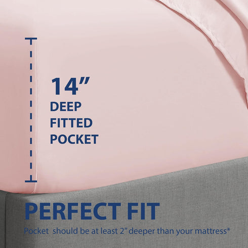 Cathay Home Luxury Wrinkle and Fade Resistant Double Brushed Ultra Soft Microfiber 14-Inch Standard Pocket Single Fitted Sheet, Blush, Twin...