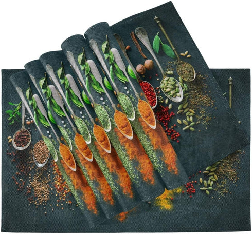 Cooking Herbs Spices Placemats Set of 4 Pepper Chili Table Mats Burlap Placemat Washable Non-Slip Heat Resistant Place Mats for Party Kitchen Dini...