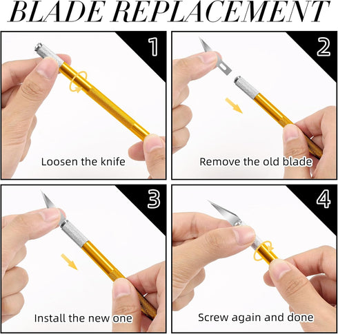 Exacto Knife Craft Knife Hobby Knife 74 Pack with 4 Upgrade Sharp Hobby Knives and 70 Spare Knife Blades for Art, Scrapbooking,Stencil (Gold)...
