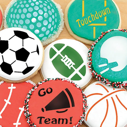 Designer Stencils Large Sports Ball Cookie Stencils (Basketball - Golf - Soccer - Baseball) , Beige/semi-transparent...