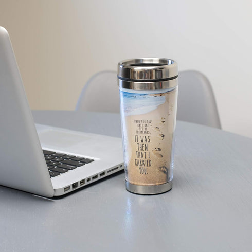 Footprints in the Sand Poem 16 Oz. Stainless Steel Insulated Travel Mug with Lid...