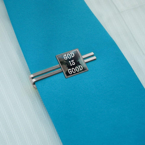 God is Good Christian Inspirational Religious Square Tie Bar Clip Clasp Tack- Silver or Gold...