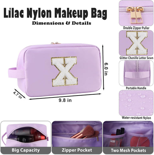 Initial Travel Cosmetic Bag With Glitter Chenille Portable Water-resistant Toiletry Bags for Travelling Nylon Cosmetic Bag Makeup Organizer Pouch ...