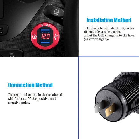 YONHAN 12V USB Outlet QC3.0 Dual USB Charger Socket, Cigarette Lighter Socket with LED Voltmeter, Waterproof Aluminum Car Charger Adapter DIY Kit ...