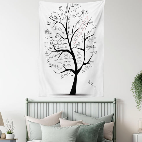 Lunarable Mathematics Room Tapestry King Size, Math Tree Branches Complex Formulas Solution Knowledge Print, Wall Hanging Bedspread Bed Cover Wall...